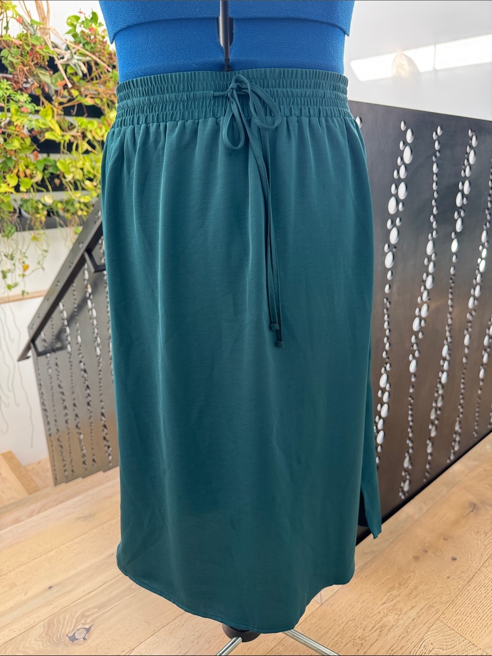 a new day Teal Drawstring Midi Skirt
